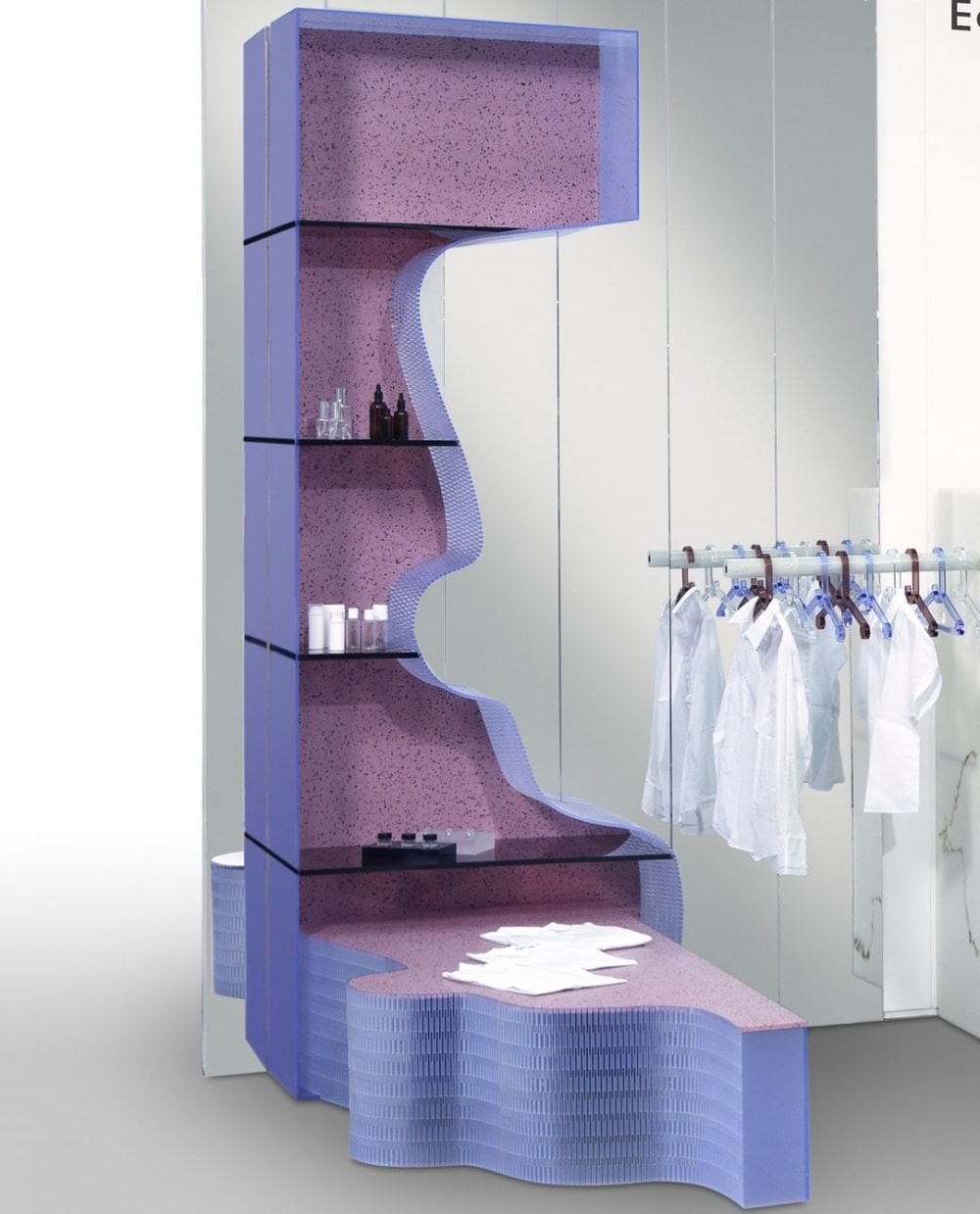 A retail shelving system made of colourful sheets of recycled plastic.<span class="sr-only"> (opened in a new window/tab)</span>