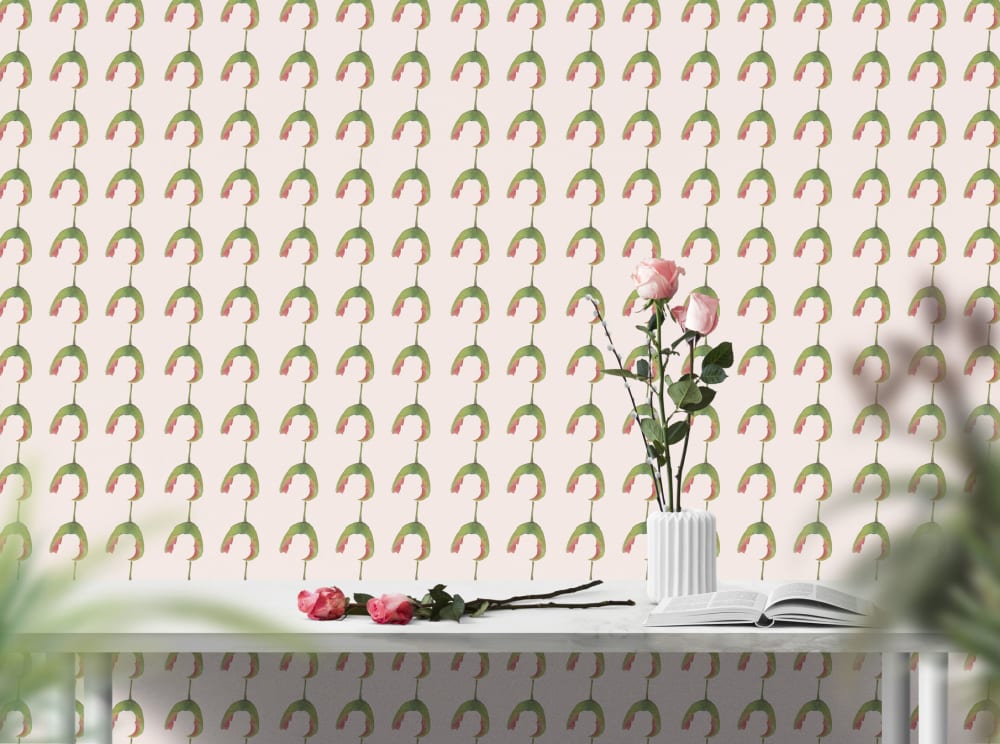 Pink wallpaper with a leaves pattern.<span class="sr-only"> (opened in a new window/tab)</span>