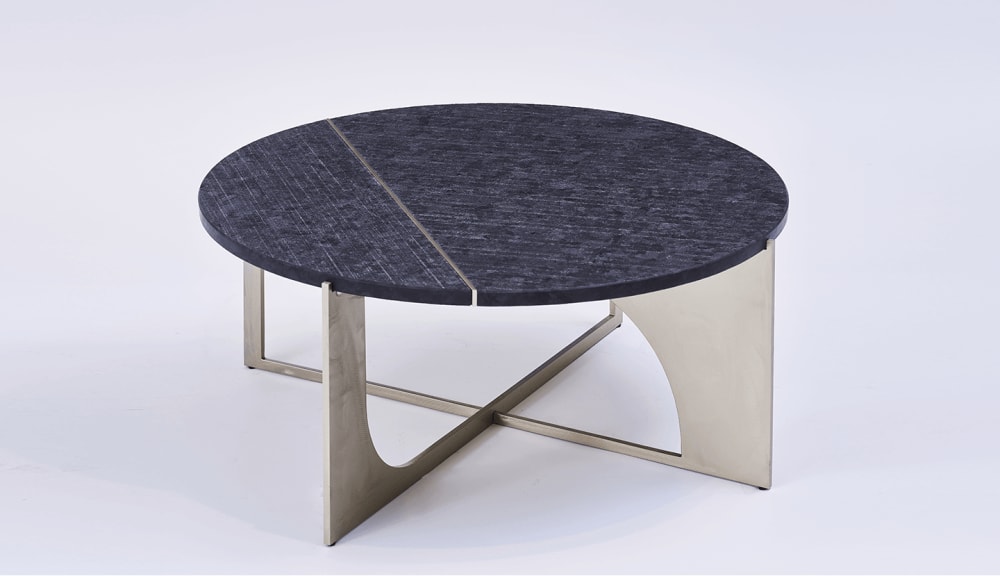 Modern coffee table with metal legs and black top.<span class="sr-only"> (opened in a new window/tab)</span>