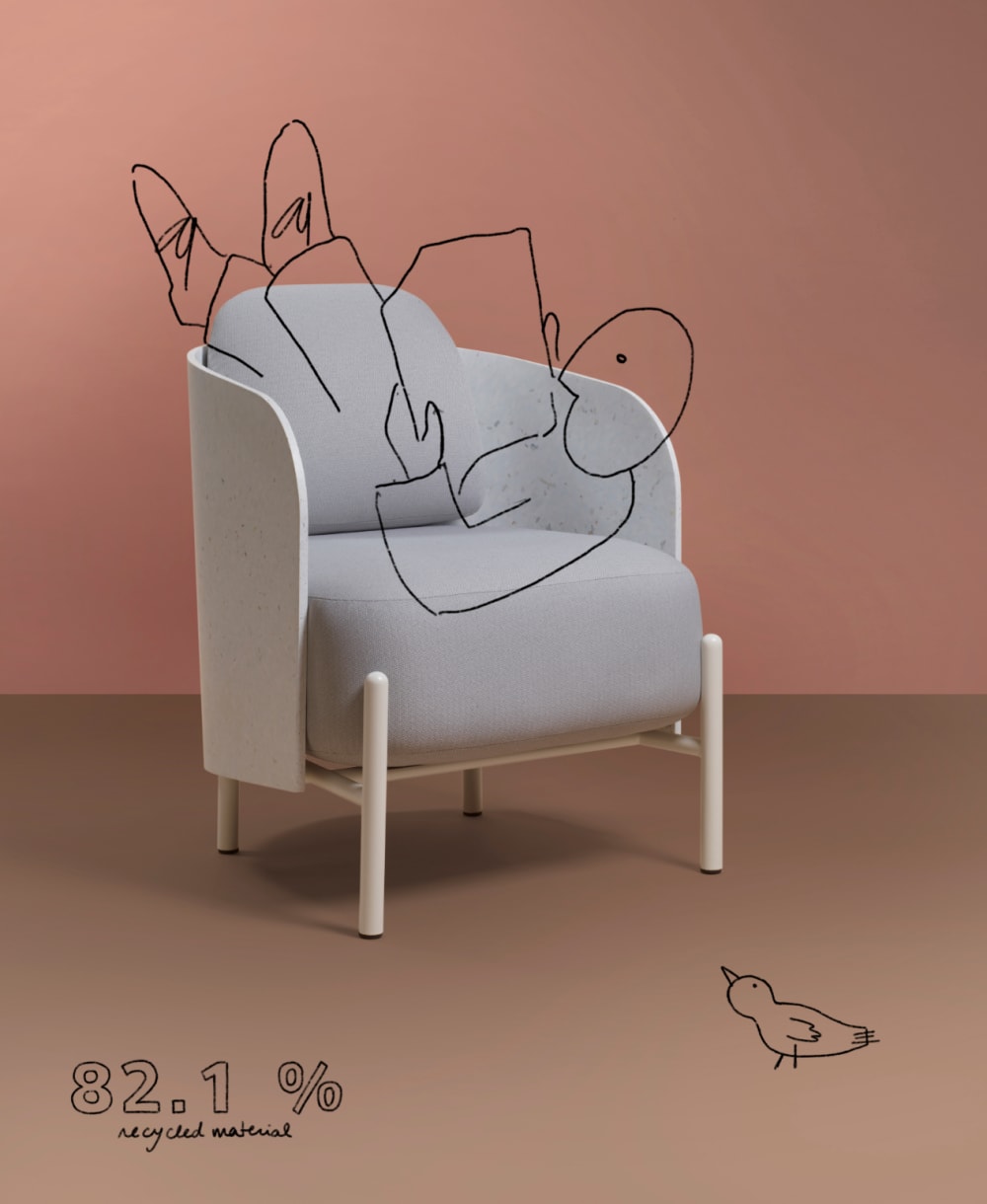Armchair made out of 82.1% recycled material.<span class="sr-only"> (opened in a new window/tab)</span>