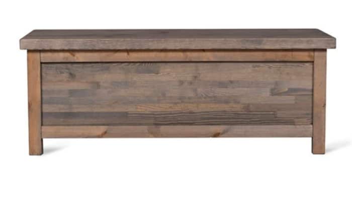 A bench with storage can hide the clutter and organize waste sorting efficiently.