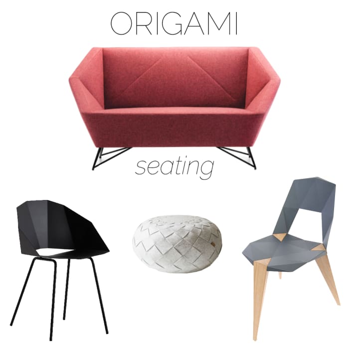 Moodboard of seating with origami-inpired design. Moodboard of seating with origami-inpired design.<span class="sr-only"> (opened in a new window/tab)</span>