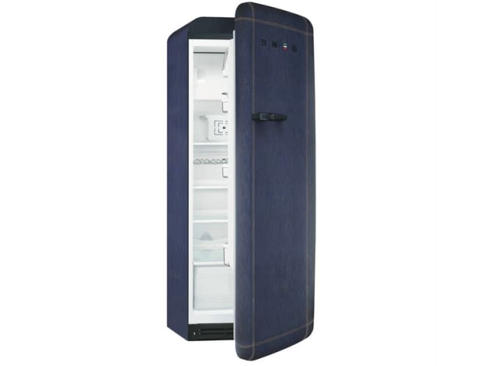 Fridge covered with denim fabric, by SMEG.