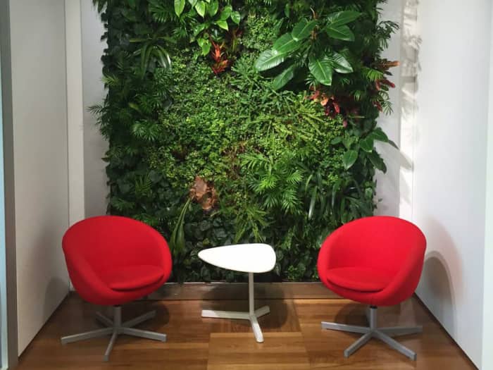 Full wall garden wall design in a modern conversation area. Full wall garden wall design in a modern conversation area.