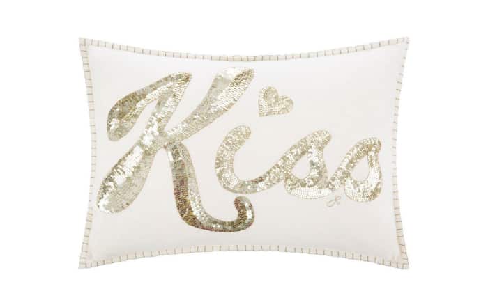 Cushion with sequin lettering, by Jan Constantine.
