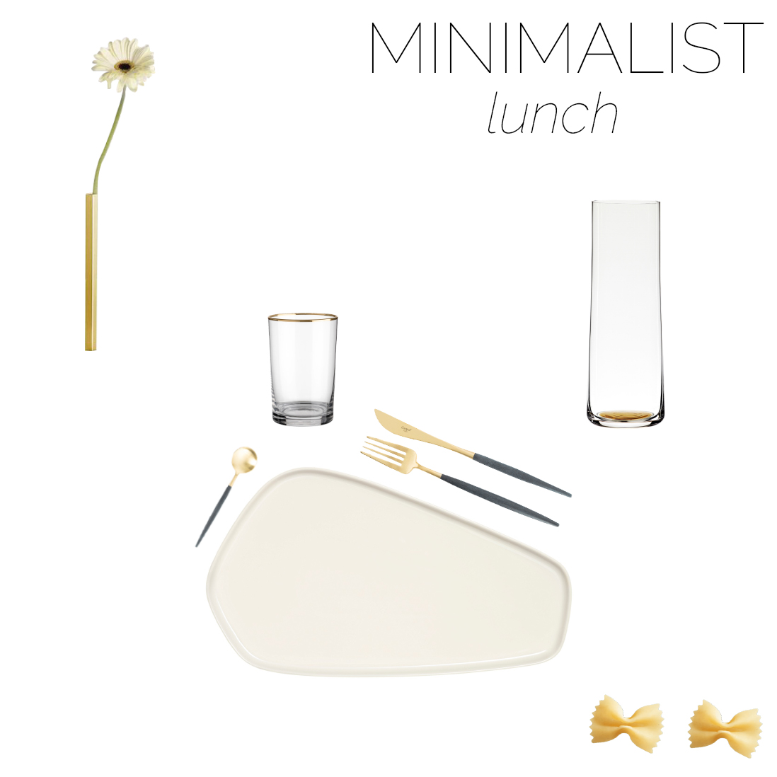 Mood board of a minimalist table setting for lunch. Mood board of a minimalist table setting for lunch.