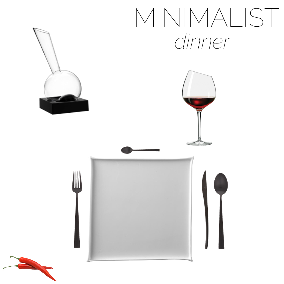 Mood board of a minimalist table setting for dinner. Mood board of a minimalist table setting for dinner.
