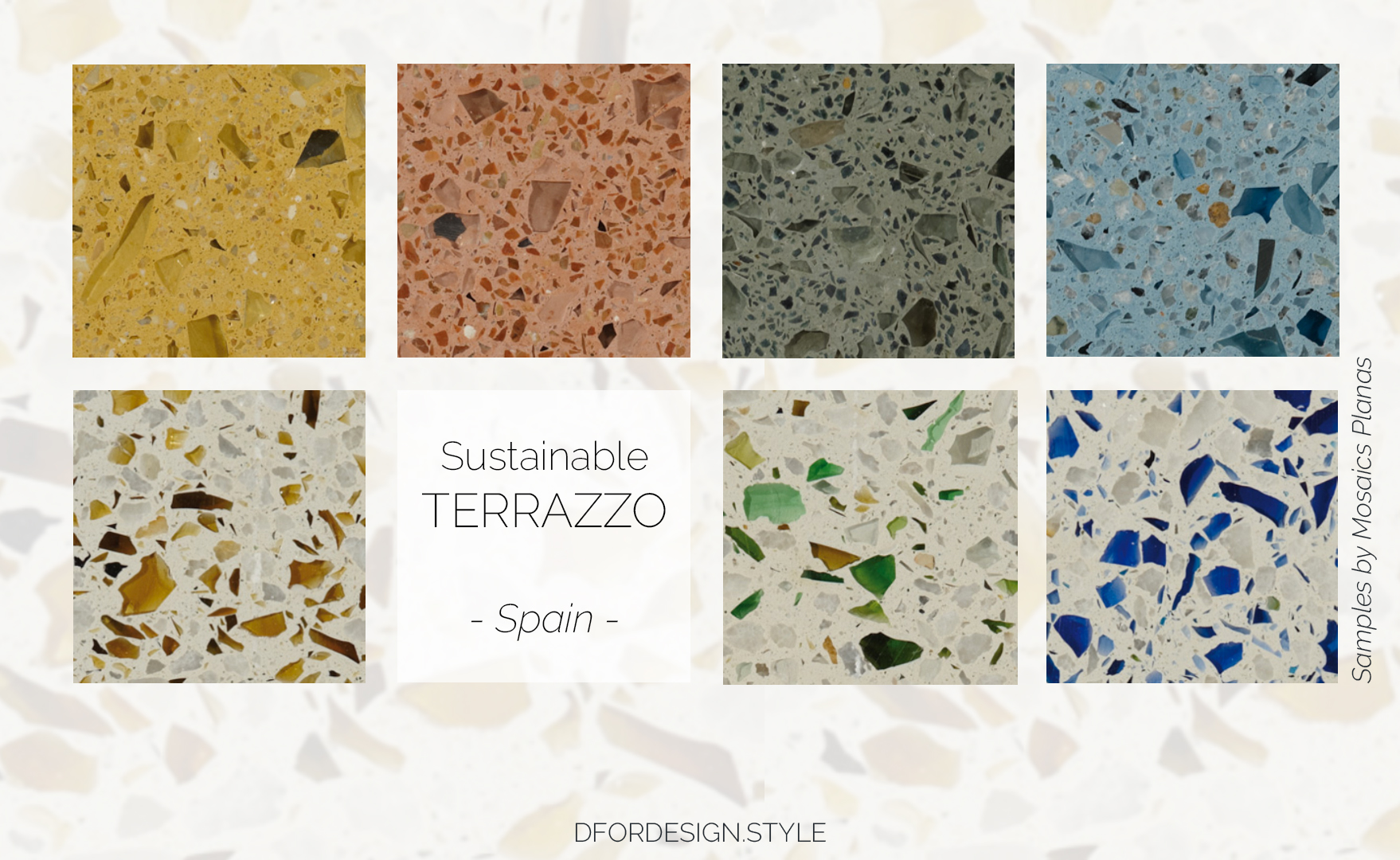 Recycled glass terrazzo samples.