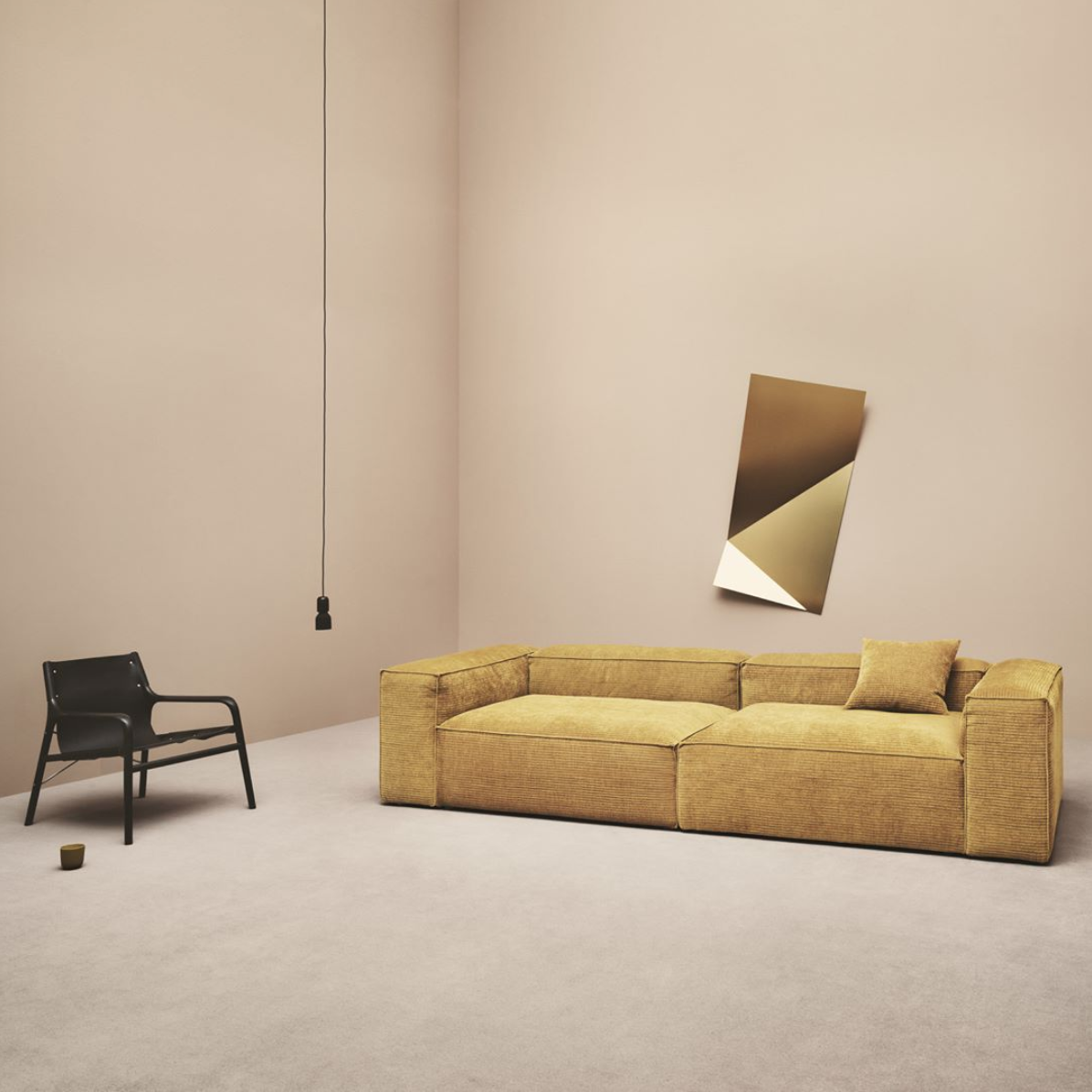 Mustard yellow sofa.