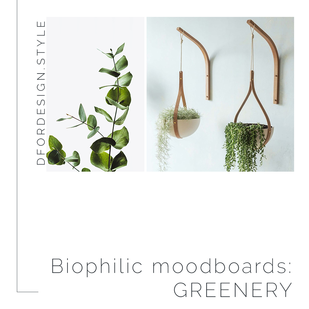 Biophilic moodboards: greenery. Pin it.