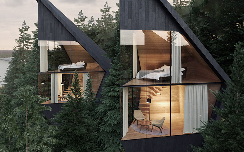 View of the indoor showing the natural materials used and the fully open front view; a perfect example og biophilic design.