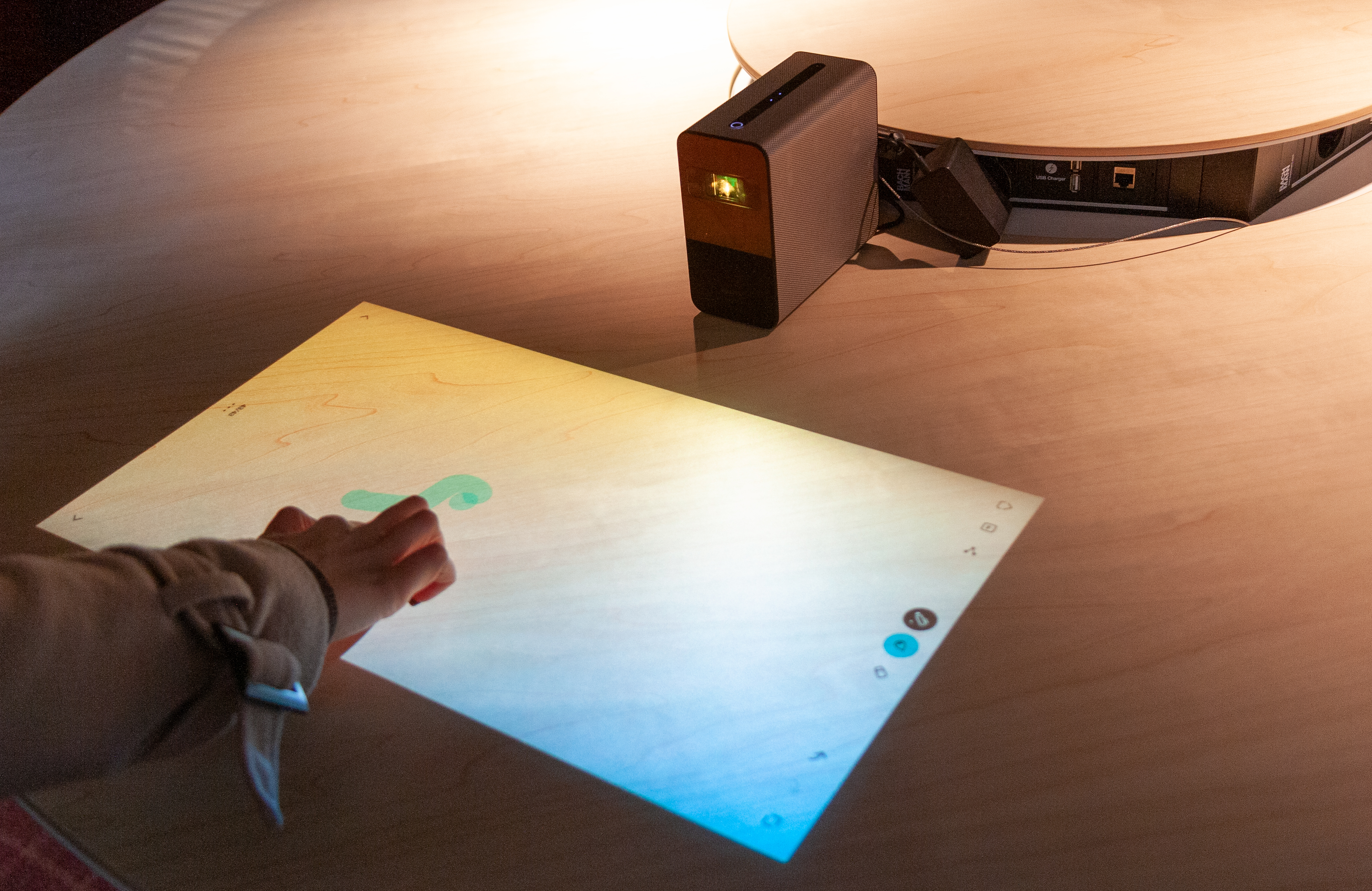 Close-up of the projected touchscreen.