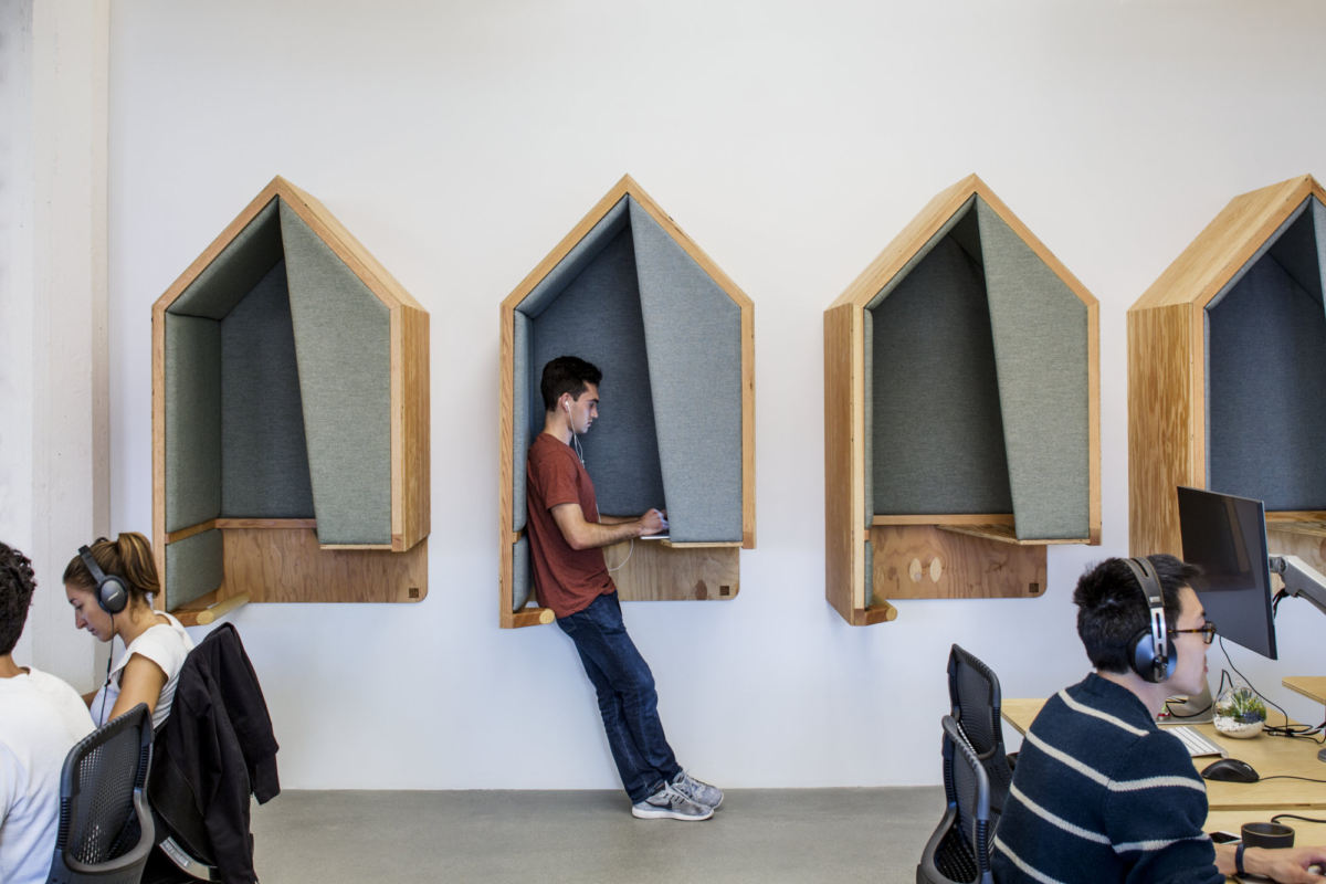 Standing pods for individual focus work.