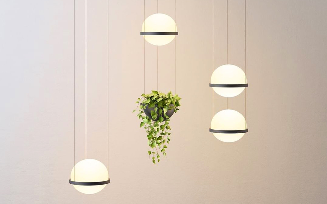 Pendant light with integrated planters.