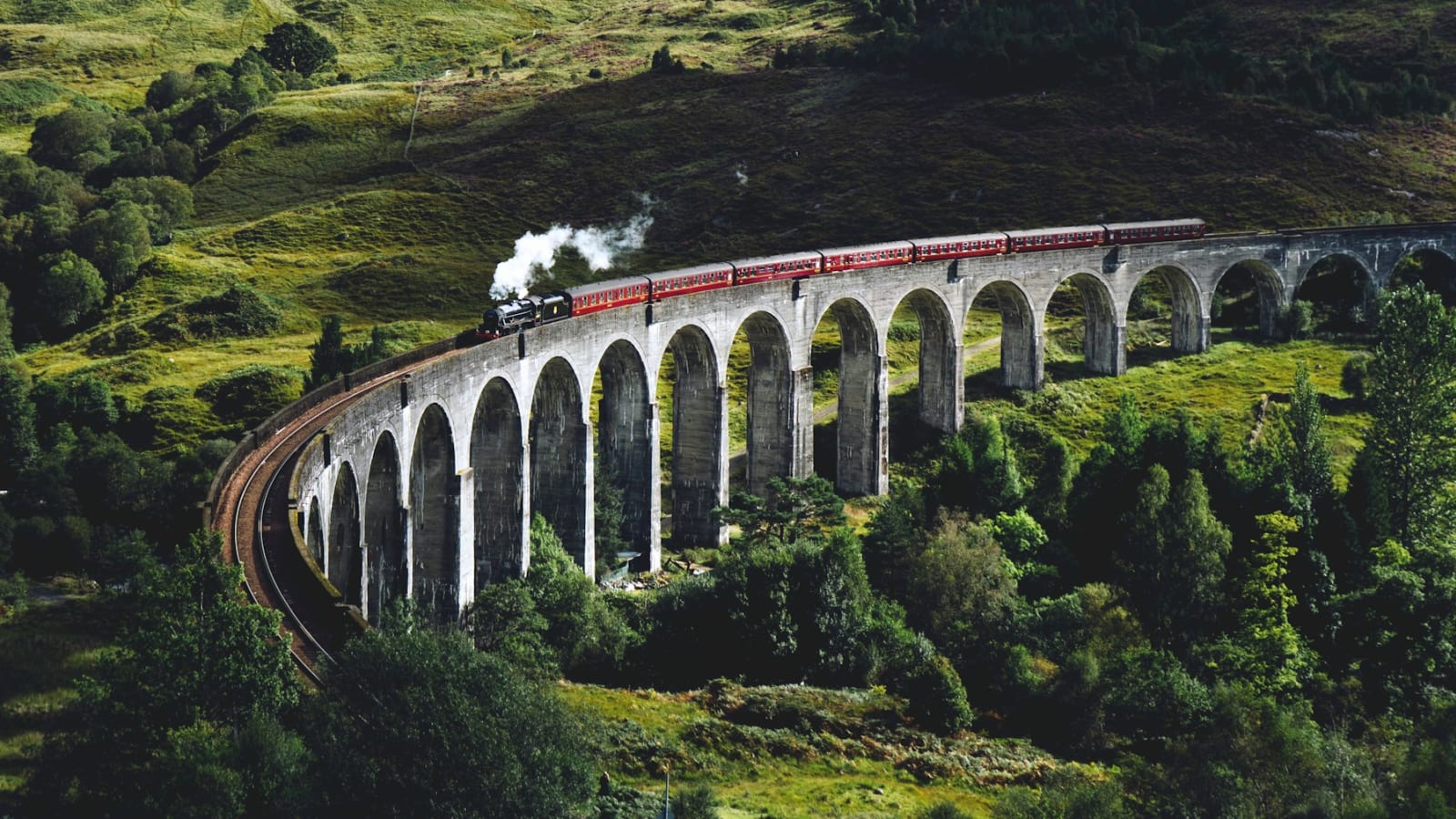 A scenic Scotland rail journey through dramatic countryside