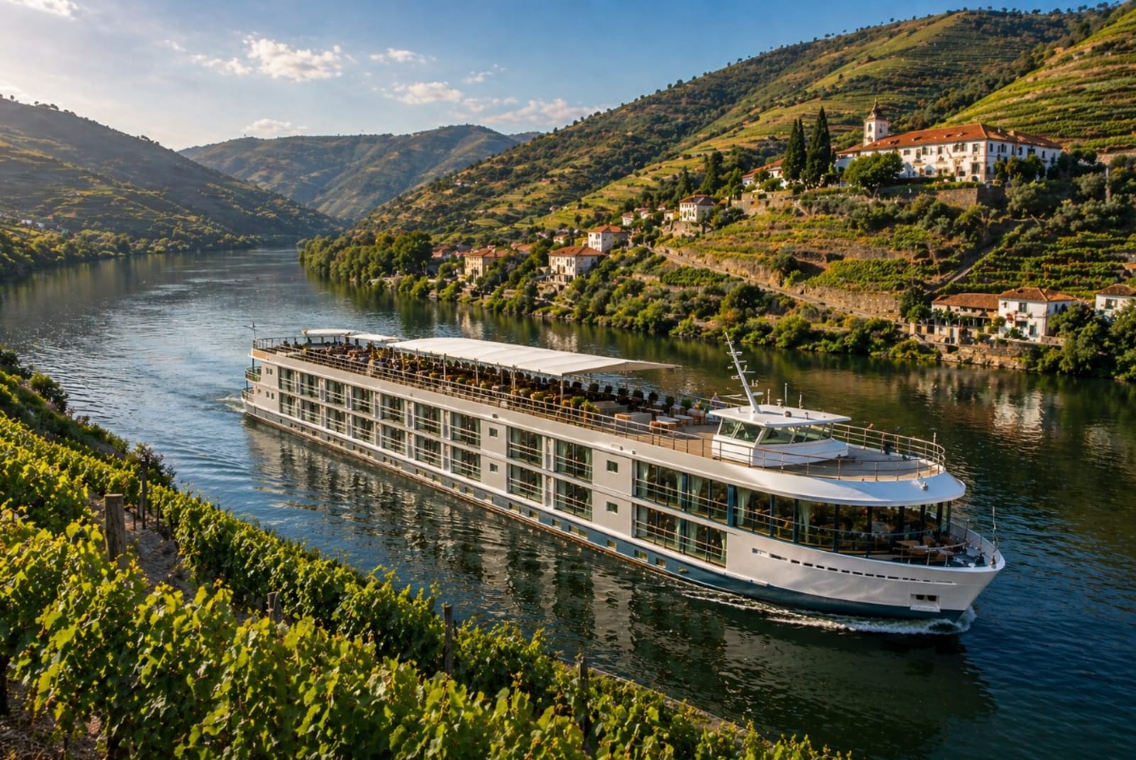 Terraced Douro Valley vineyards descending toward the river in Portugal