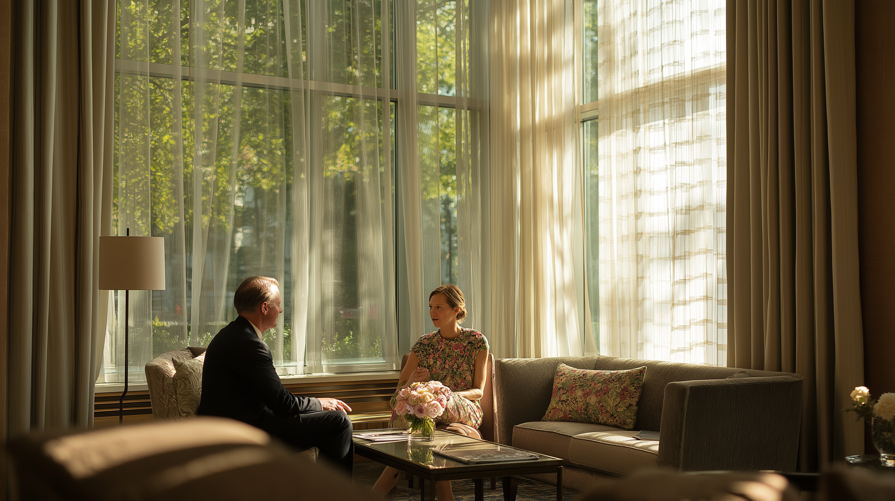 接待區紗簾-專業柔和-迎賓空間設計