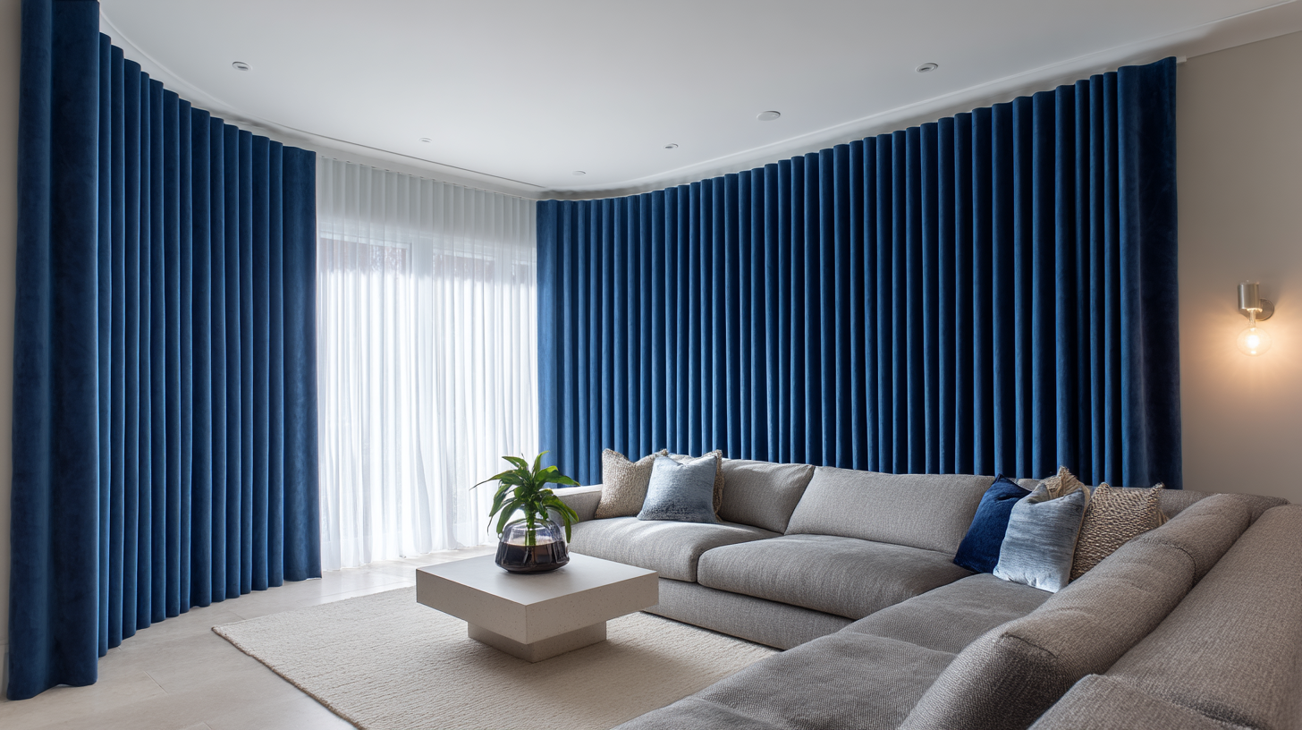 豪宅客廳蛇行簾-大面積落地窗-立體波浪奢華