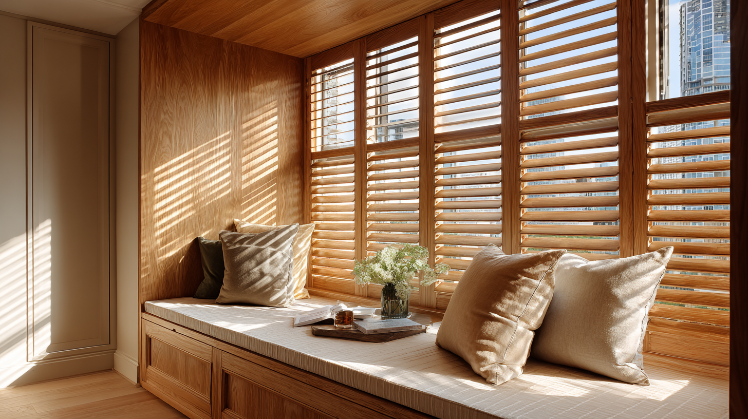 百葉窗灰塵清潔前的實木百葉窗葉片特寫