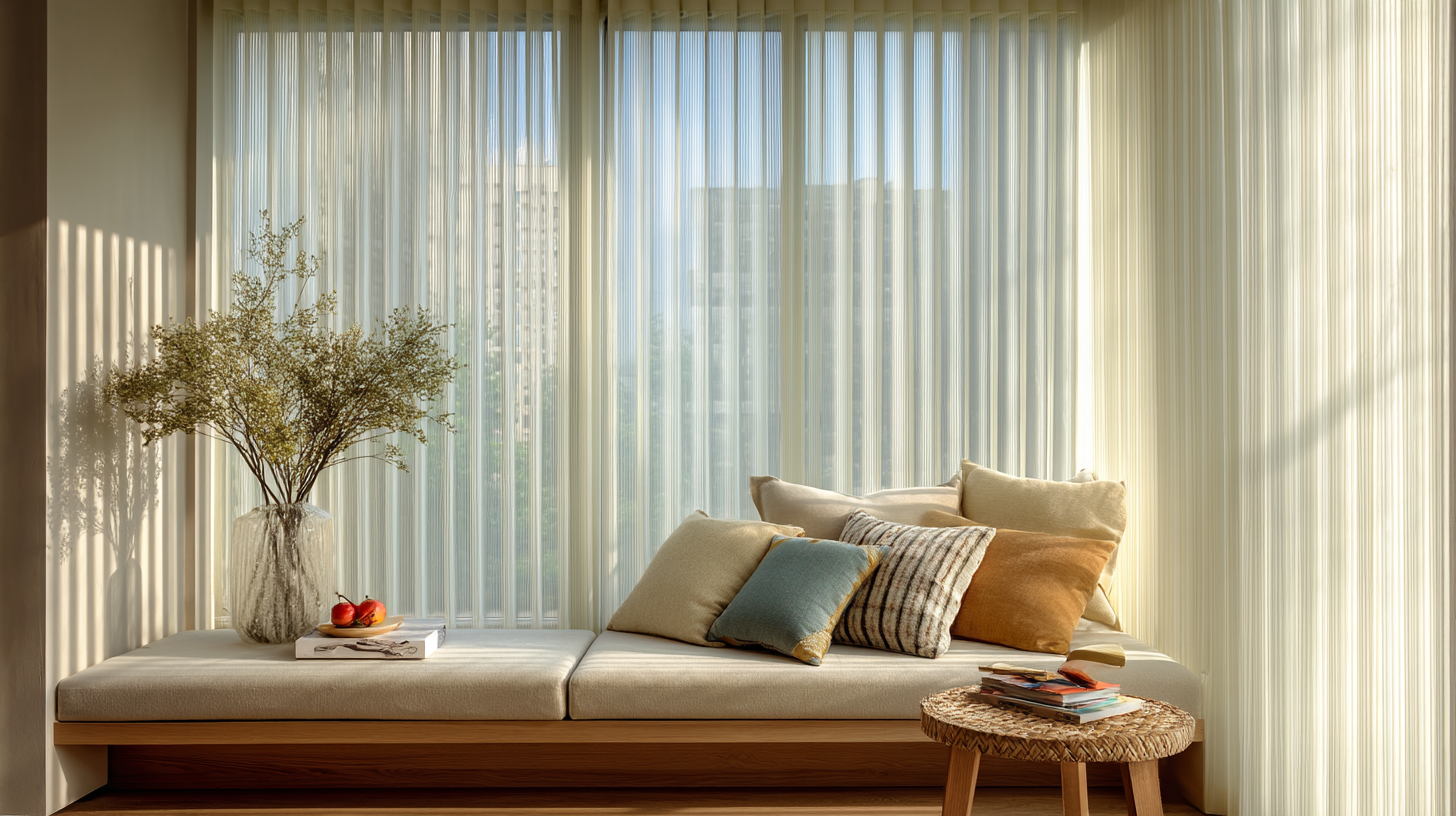 穿透簾落地窗全景，柔紗透光效果