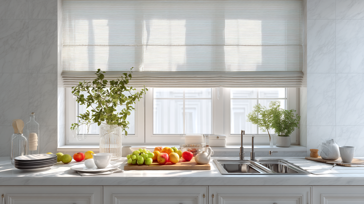 羅馬簾安裝在廚房窗戶的效果展示