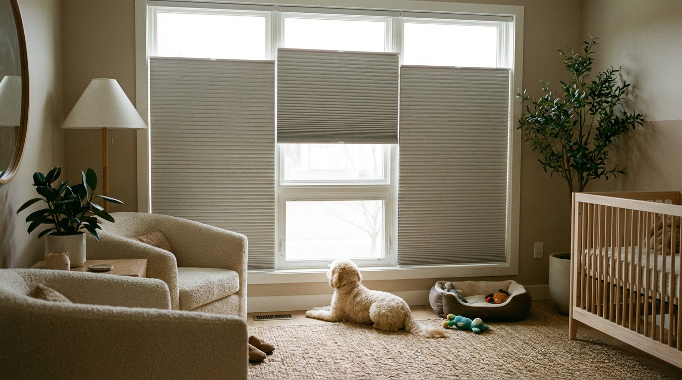 風琴簾手推式 寵物安全 無拉繩 蜂巢簾