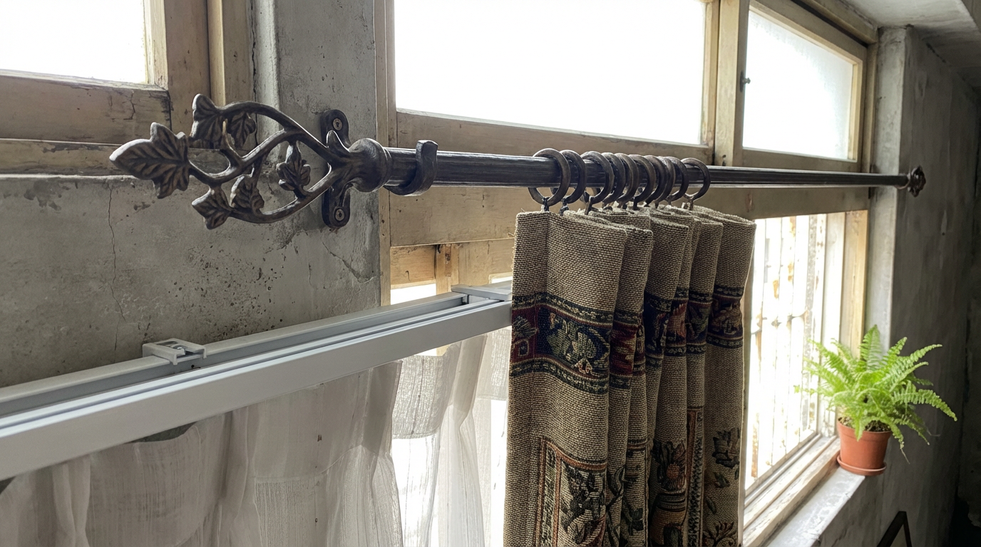 窗簾桿子藝術桿與系統軌道比較示意