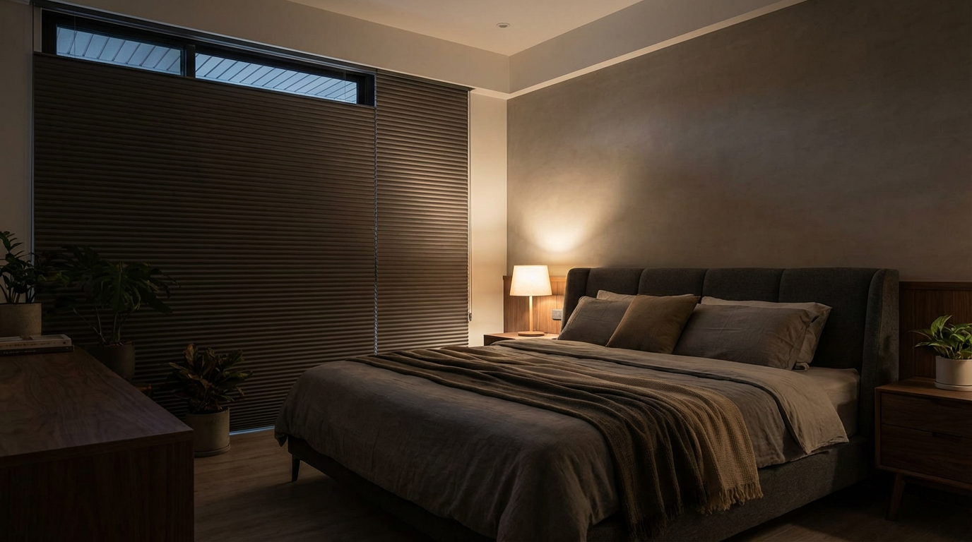 臥室搭配遮光風琴簾營造舒適睡眠環境