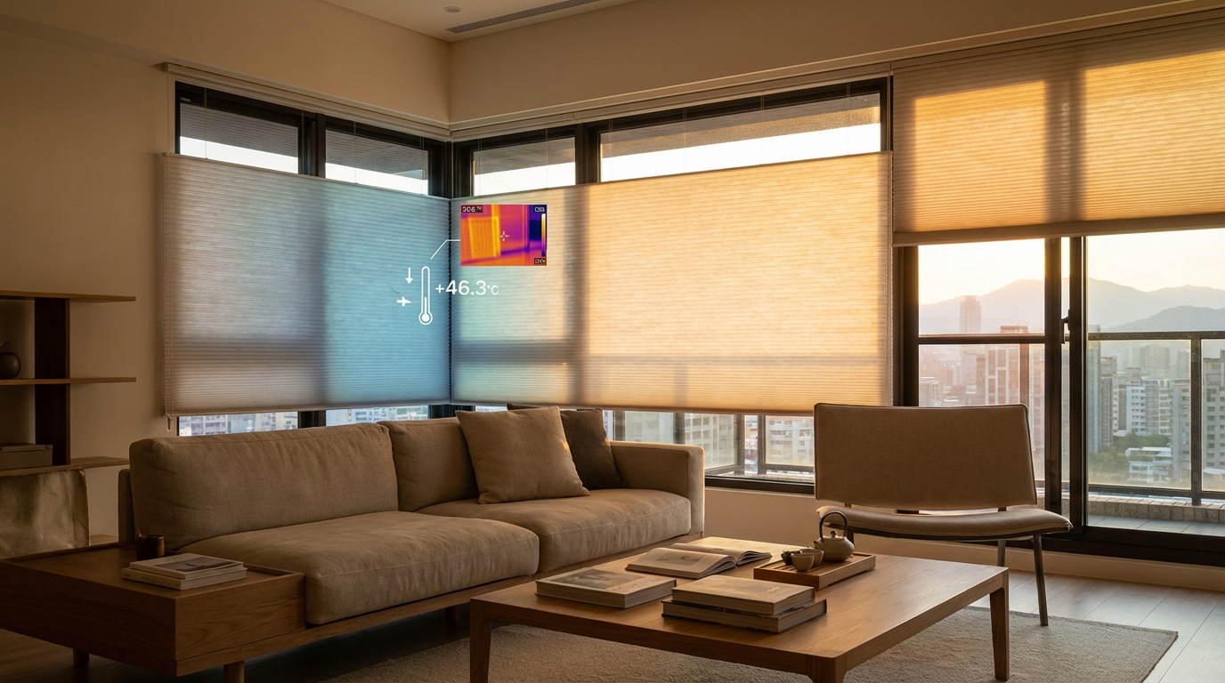 西曬落地窗安裝風琴簾有效隔熱