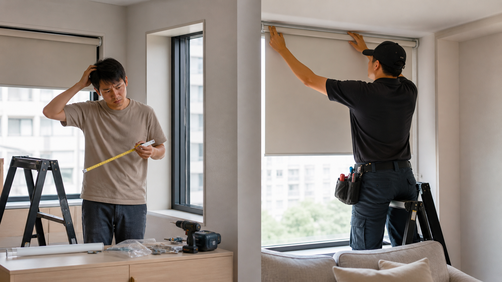 捲簾 DIY 安裝與專業師傅安裝比較，小窗與大面窗施工風險不同