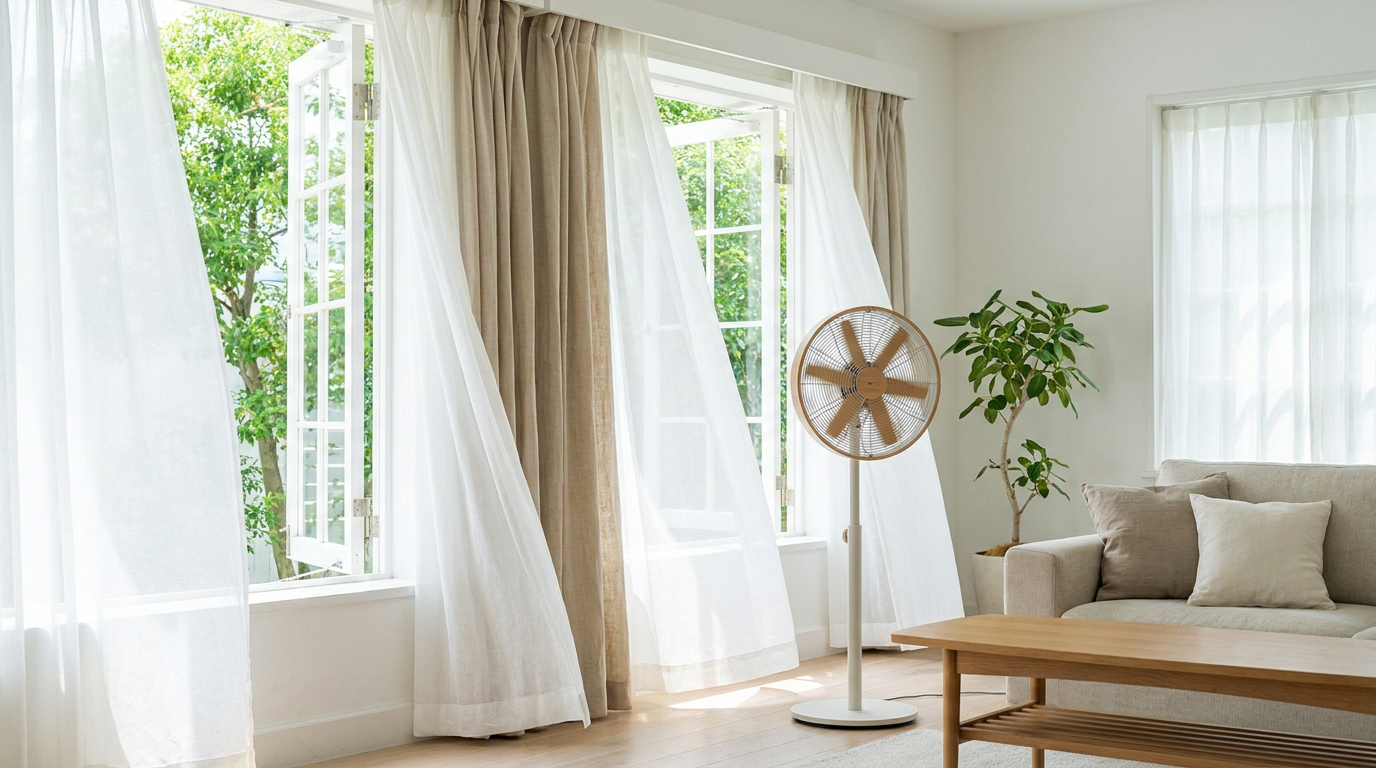 窗簾通風開窗對流加速去味，ventilation airflow living room curtain