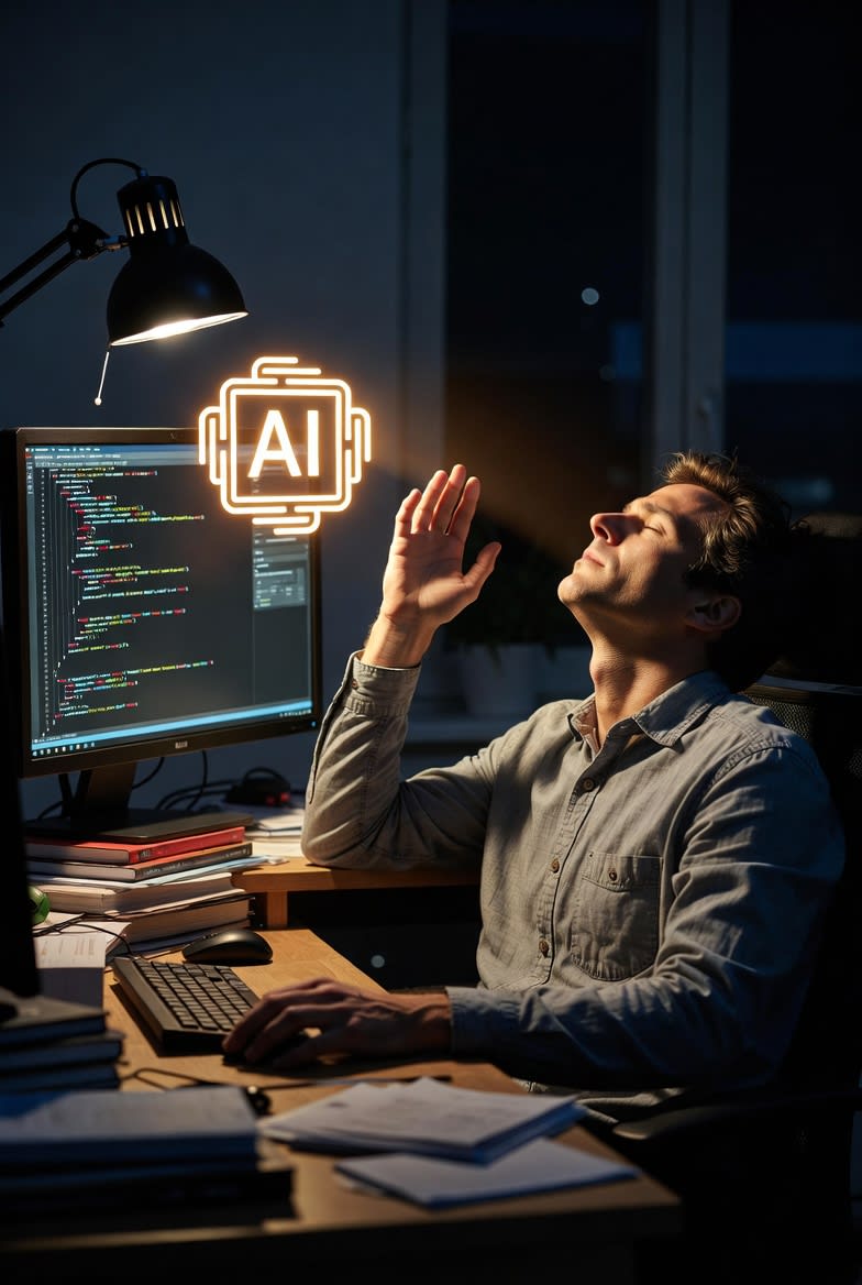AI 번아웃 개발자 야근 모습