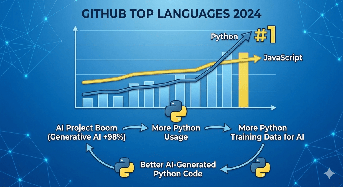 GitHub Top Languages 2024 파이썬 1위 - AI 프로젝트 붐과 파이썬 피드백 루프