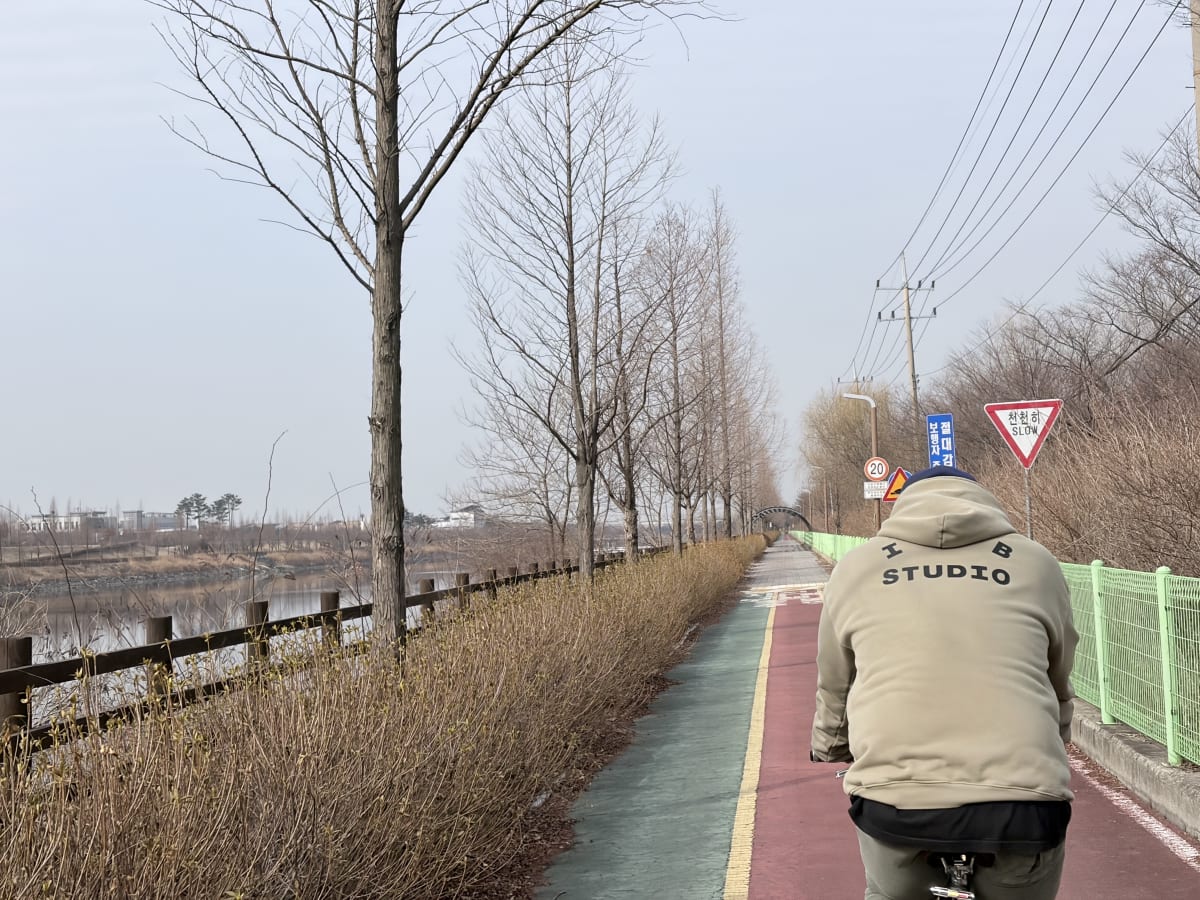 아라뱃길 새싹 봄 자전거 라이딩 풍경
