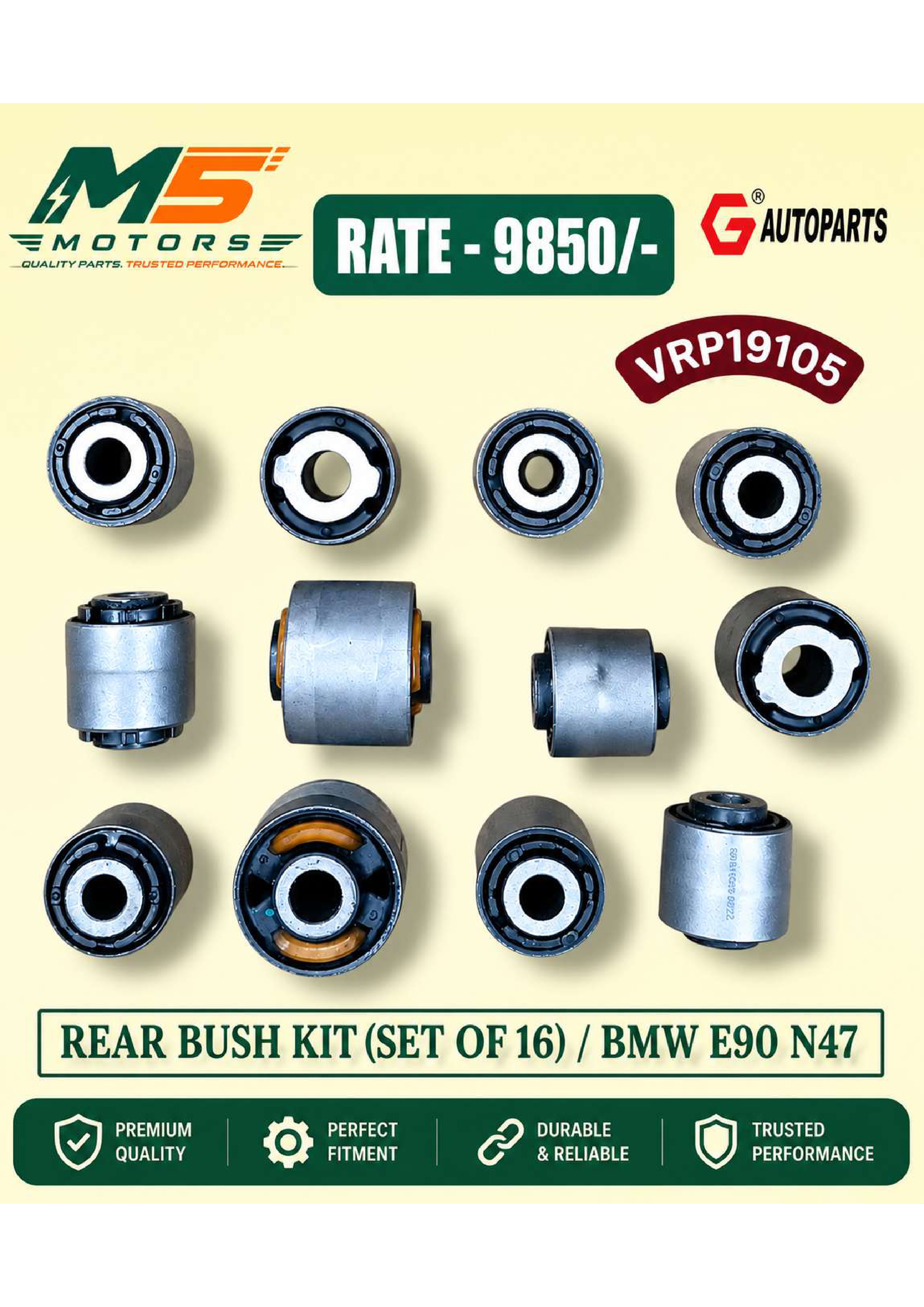 Rear Bush Kit Set of 16 BMW E90 N47 - M5 Motors Mumbai