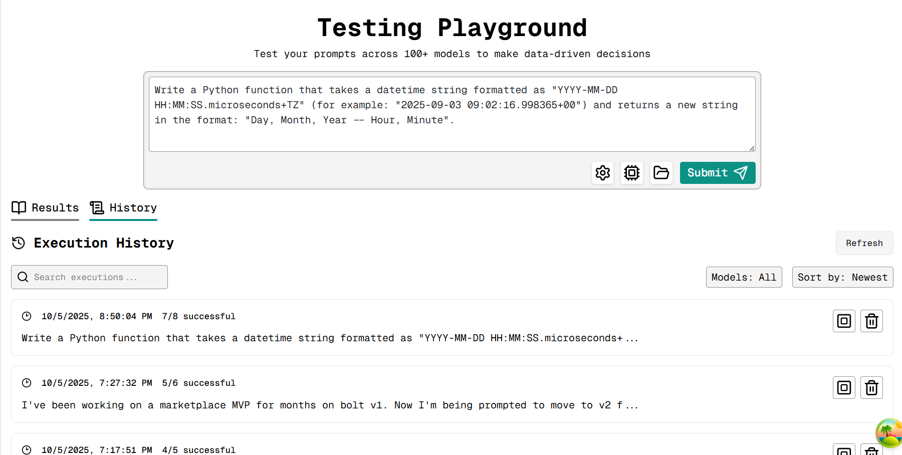 History tab in Testing Playground