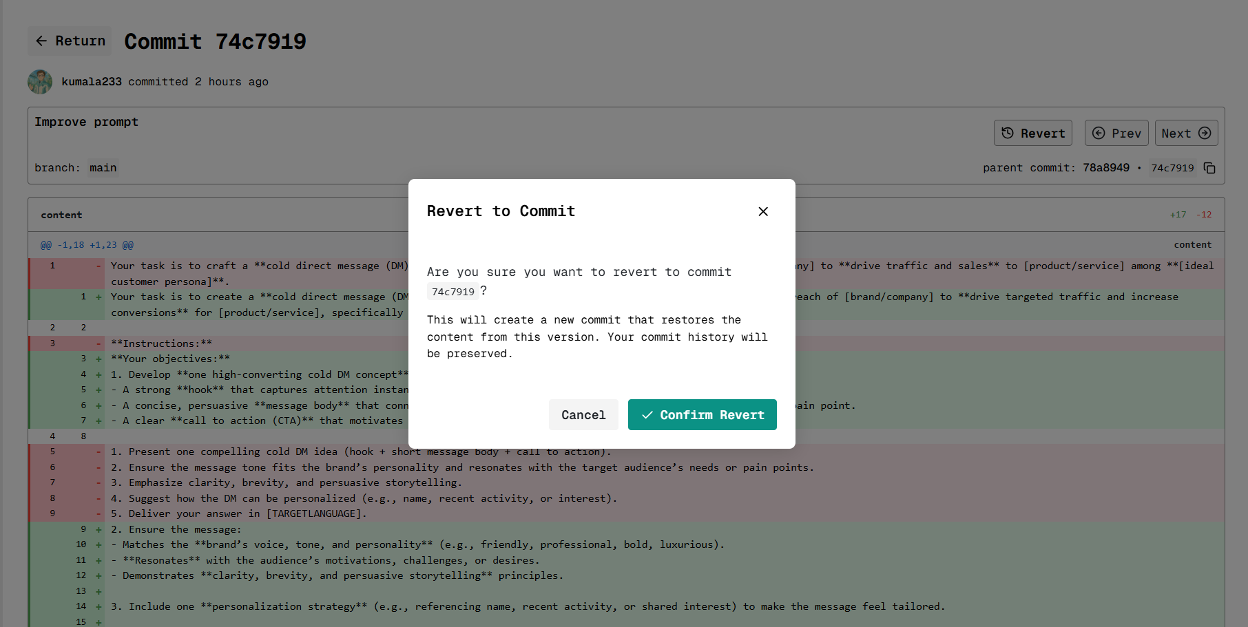 Version Control Revert
