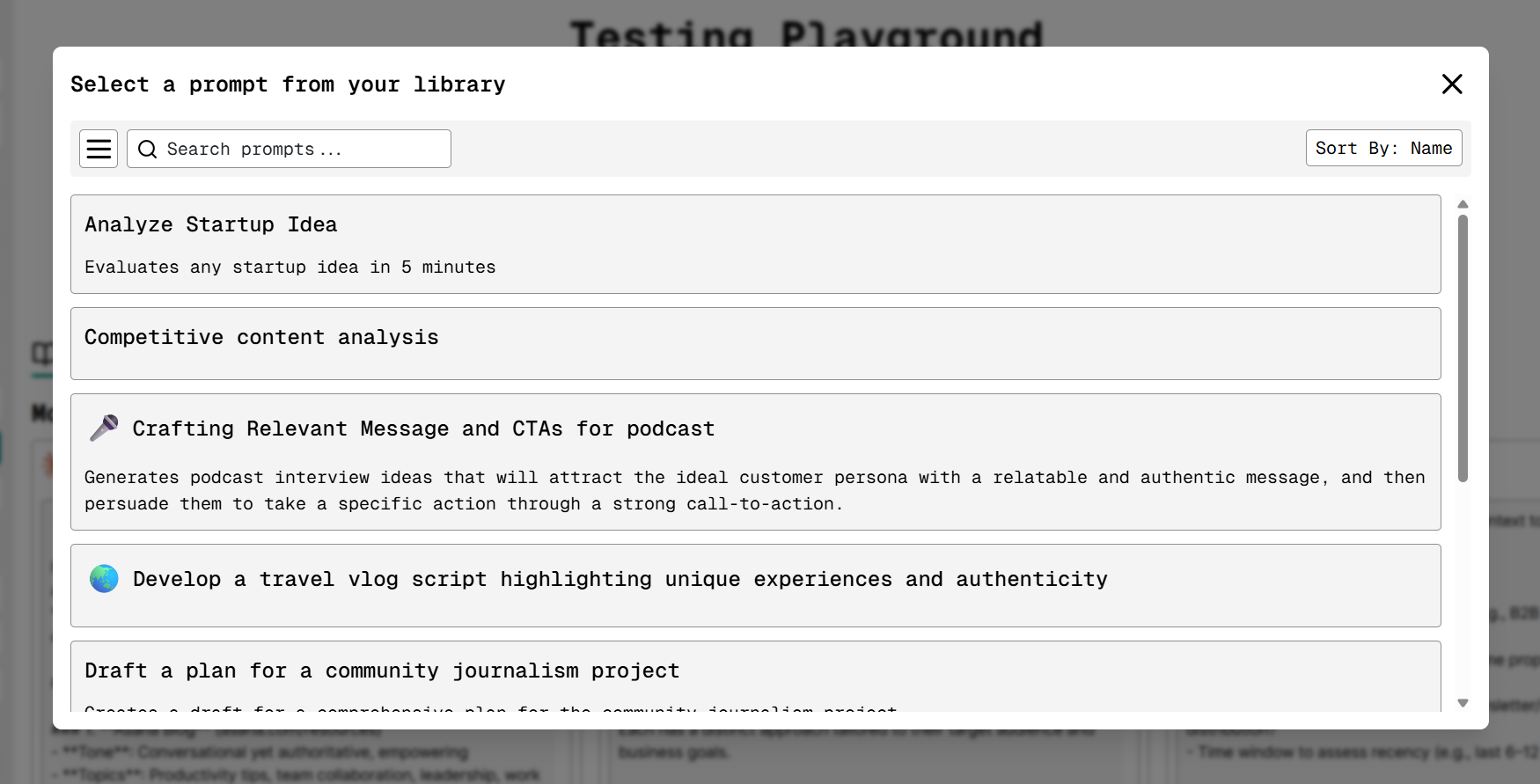 Select Prompts from Your Library