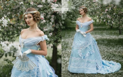 Аренда платья Бальное платье "Голубой турнюр" в Москве — Прокат от Кет