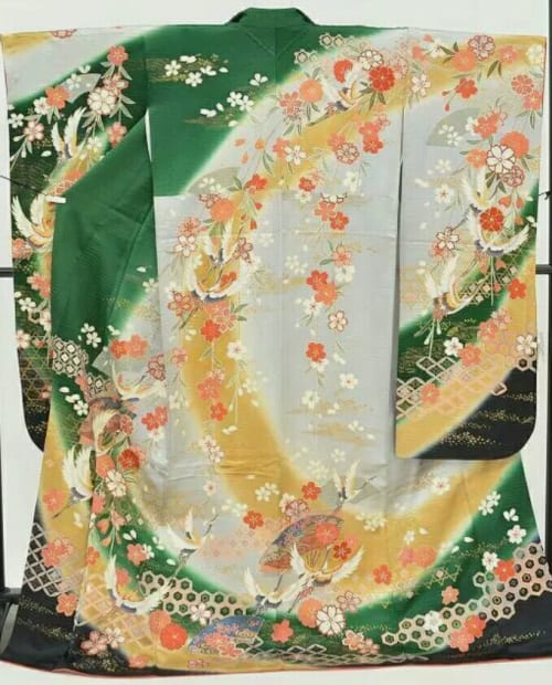 Аренда платья Винтажное шёлковое кимоно с журавлями в Москве — Прокат от Кет