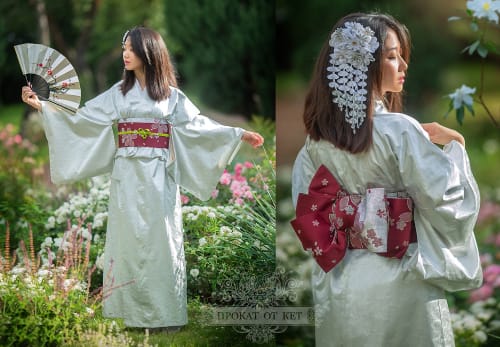 Аренда платья Однотонное серебряное винтажное кимоно из синте в Москве — Прокат от Кет