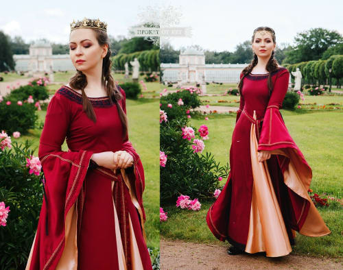Аренда платья Средневековое платье "Бордовое с золотом" в Москве — Прокат от Кет