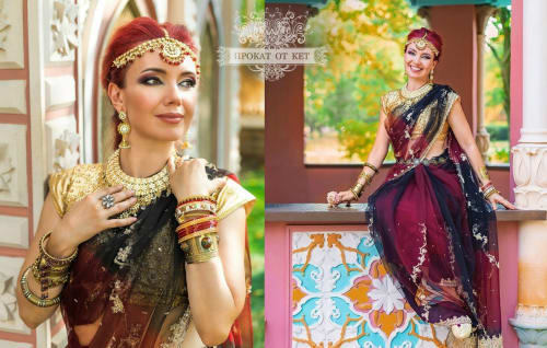 Аренда платья Индийское сари (чёрно-красное) в Москве — Прокат от Кет