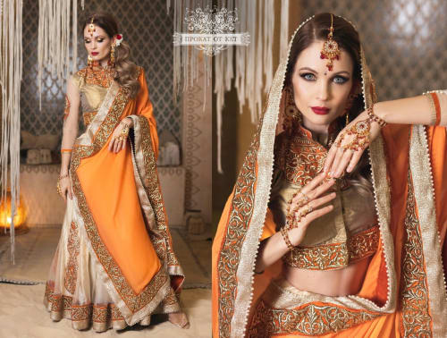 Аренда платья Сари сдельное (бежево-оранжевое) в Москве — Прокат от Кет