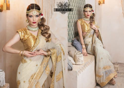 Аренда платья Молочное сари с золотой вышивкой и камнями в Москве — Прокат от Кет