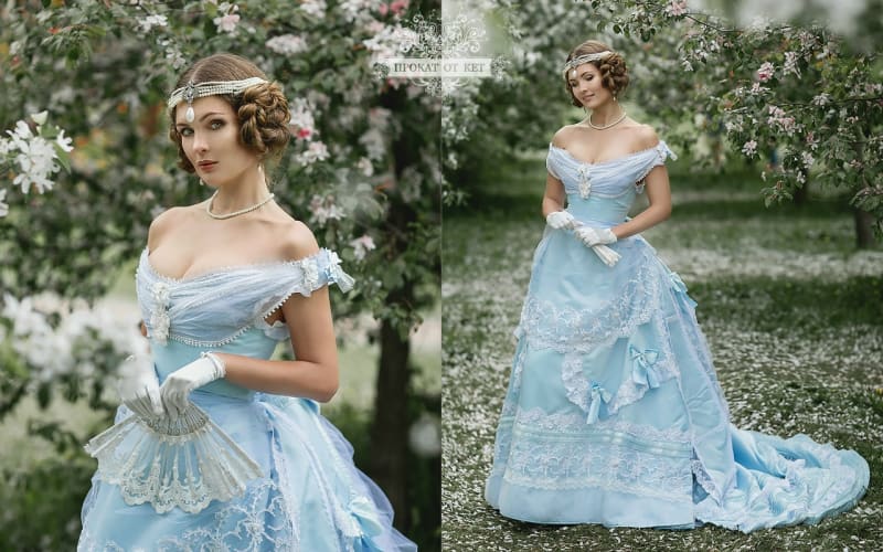 Бальное платье "Голубой турнюр" - фото 1
