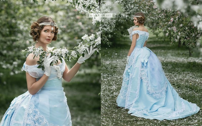 Бальное платье "Голубой турнюр" - фото 3