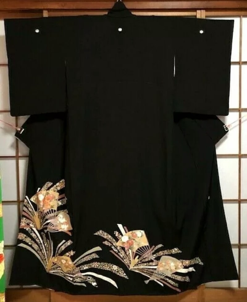 Кимоно «Черное с веерами и цветами» - фото 1
