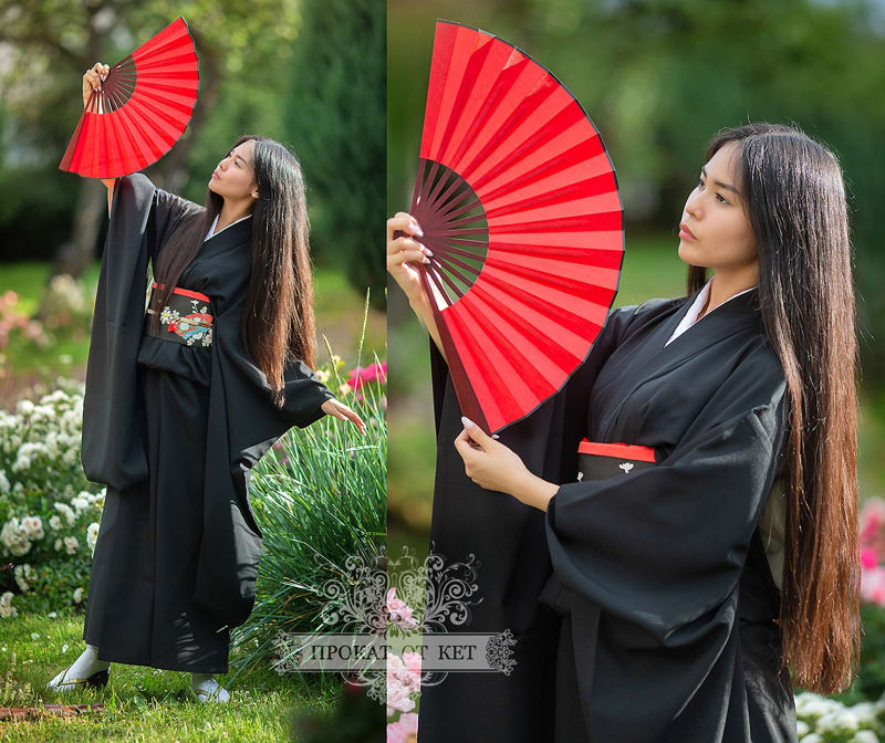 Кимоно Классическое чёрное фурисодэ - фото 1