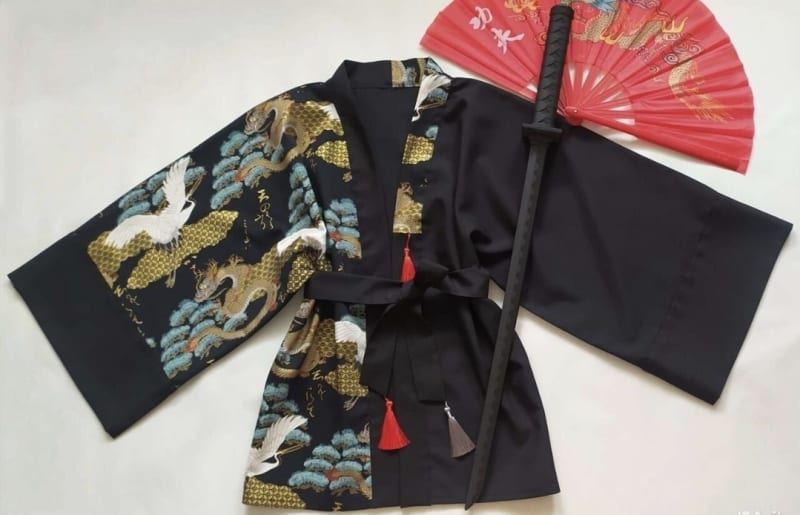 Кимоно Женское хаори с принтом Журавли и драконы - фото 1